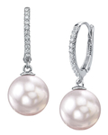 Japanese Akoya Certified Hanadama Pearl & Diamond Huggie Aurora Leverback Earrrings - Model Image