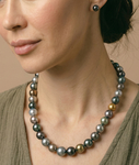 10-12mm Tahitian South Sea Pearl Multicolor Necklace - AAAA Quality - Model Image