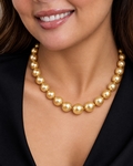 11-13mm Golden South Sea Pearl Necklace - AAA Quality - Secondary Image