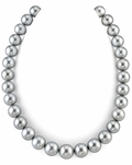 12-14mm Round Platinum Silver Tahitian South Sea Pearl Necklace - AAA Quality