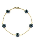 7.0-7.5mm Japanese Akoya Black Pearl Tincup Bracelet - Model Image