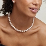 8.5-9.0mm Hanadama Akoya White Pearl Necklace - Model Image
