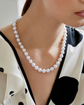 9.5-10mm Japanese Akoya White Pearl Necklace- AA+ Quality - Model Image