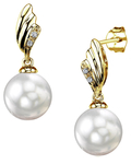 South Sea Pearl & Diamond Lily Earrings - Model Image