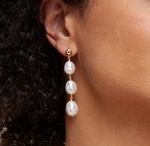 Japanese White Akoya Baroque Pearl Becca Earrings - Model Image