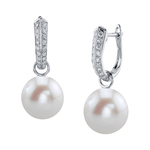 14K Gold White Freshwater Pearl & Diamond Charlie Earrings