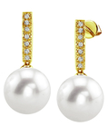 Freshwater Pearl Dangling Diamond Earrings - Secondary Image