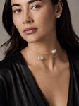 14K Gold White Baroque Freshwater Pearl Beaded Bangle Mira Necklace - Model Image