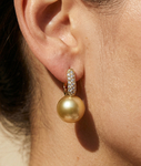 Golden South Sea Pearl & Diamond Huggie Emily Earrings - Secondary Image