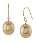 Golden South Sea Drop Pearl Dangling Tincup Earrings