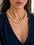 11-13mm Drop - Shape Golden South Sea Pearl Necklace - AAA Quality - Model Image