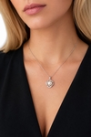 Model wearing White Akoya Pearl Lexi Pendant with a luminous round cultured pearl in an elegant 14K white gold setting.