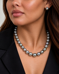 10-12mm Silver Tahitian South Sea Pearl Necklace - AAAA Quality - Model Image