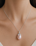 10-11mm Pink Freshwater Pearl Rose Gold Plated Olive Drop Pendant - Third Image