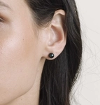 7mm Black Freshwater Round Pearl Stud Earrings - Third Image