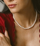 6.5-7.0mm White Freshwater Pearl Necklace - AAA Quality - Model Image