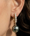 Tahitian South Sea Pearl & Diamond Belle Earrings - Secondary Image
