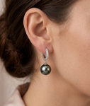 Tahitian South Sea Pearl & Diamond Huggie Eileen Earrings - Secondary Image
