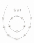 14K Gold Japanese Akoya Pearl Tincup Necklace, Bracelet, Earrings Set