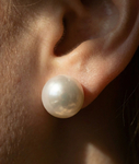 13mm White Freshwater Round Pearl Stud Earrings - Secondary Image