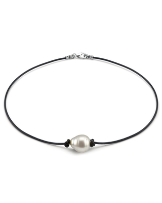 White South Sea Baroque Pearl Leather Necklace for Men