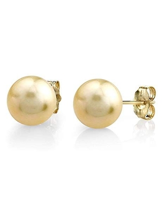 Champagne Golden South Sea Round AAAA Pearl Stud Earrings