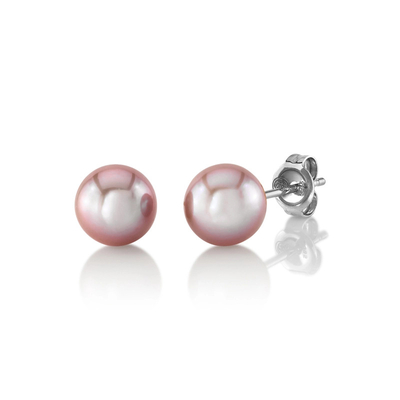 8mm Pink Freshwater Round Pearl Stud Earrings