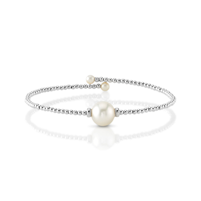 14K Gold White Freshwater Pearl Beaded Bangle Bracelet