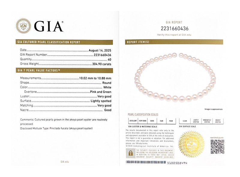 10.0-10.88mm Japanese Akoya White Pearl Necklace - GIA Certified - Secondary Image