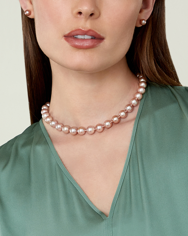 9.5-10.5 mm 16 inch AAA Pink to Peach Freshwater Pearl Necklace 14K White Gold Matte by Pearl Paradise