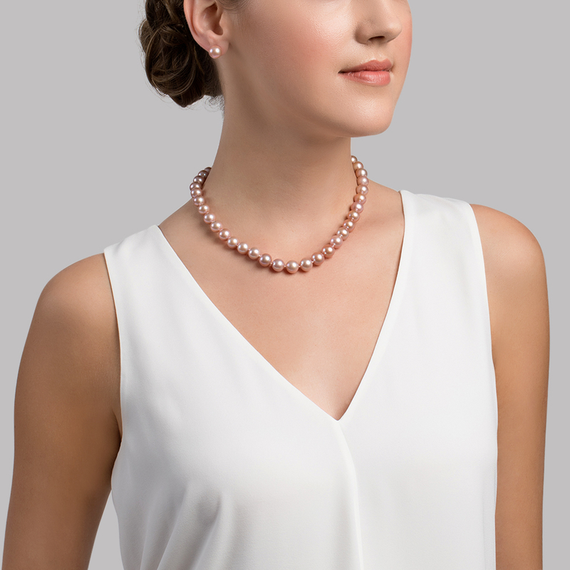 11-12mm Pink Freshwater Pearl Necklace - AAA Quality - Model Image