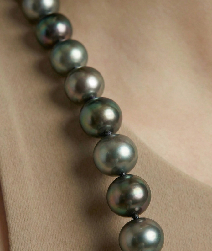 Opera Length 10-11mm Tahitian South Sea Pearl Necklace - AAAA Quality - Model Image