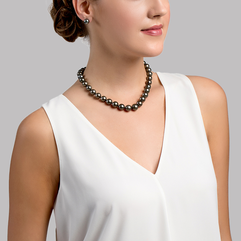 11-12mm Tahitian South Sea Pearl Necklace - AAA Quality - Model Image