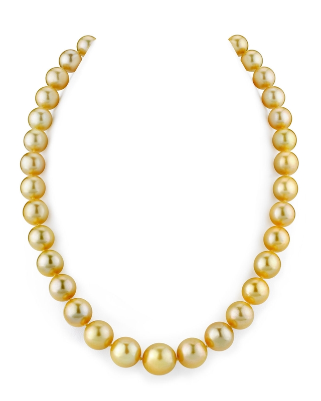 10-12mm Golden Round South Sea Pearl Necklace - AAA Quality
