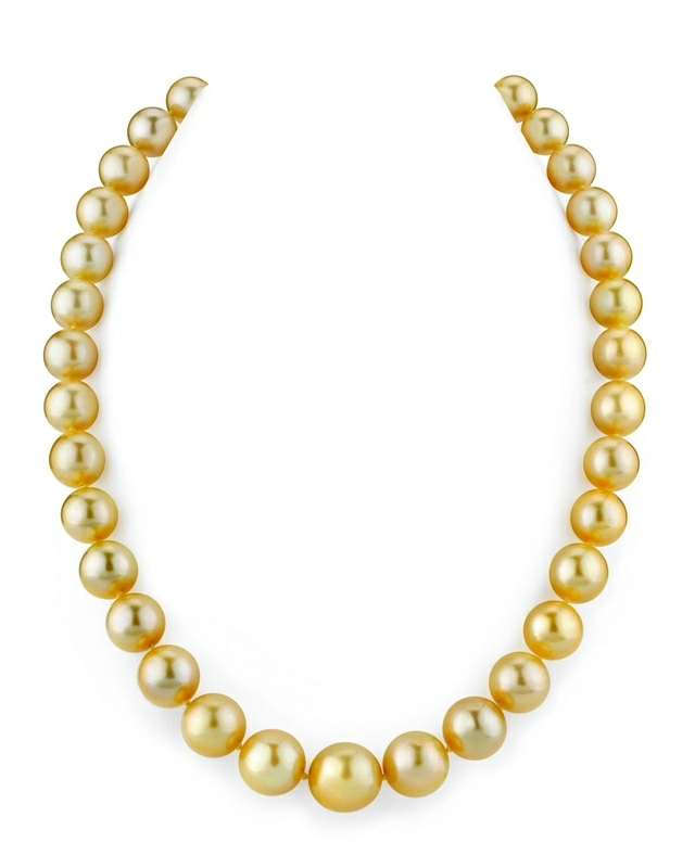 10-12mm Golden Round South Sea Pearl Necklace - AAA Quality