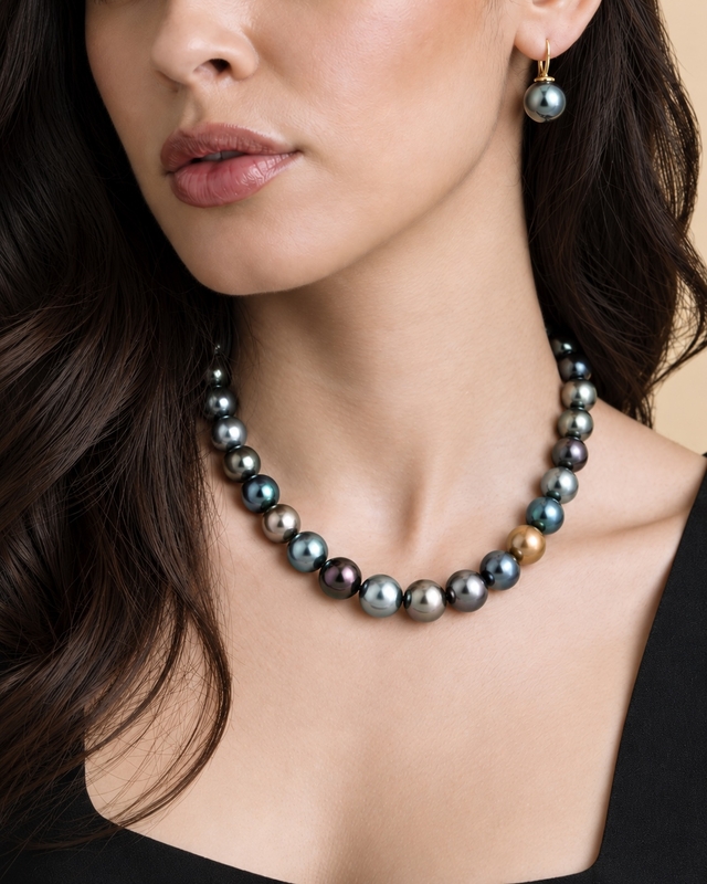 11-12mm Tahitian South Sea Multicolor Pearl Necklace - Secondary Image