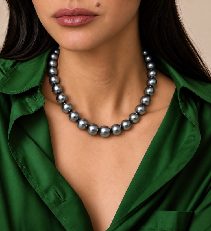11-13mm Tahitian South Sea Pearl Necklace - AAA Quality - Model Image