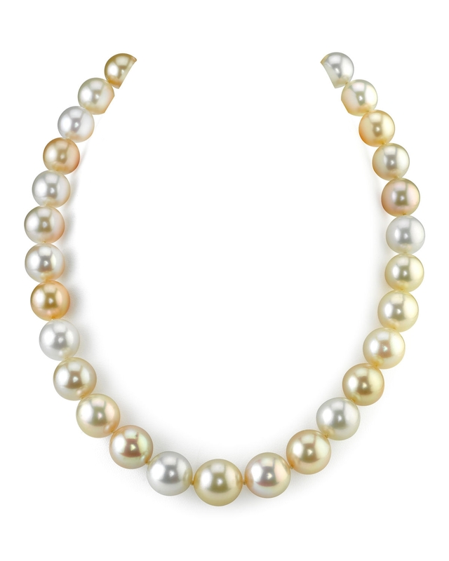 10-13mm Golden & White South Sea Multicolor Pearl Necklace - AAAA Quality