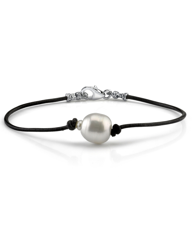 White South Sea Baroque Pearl Leather Bracelet - Various Sizes