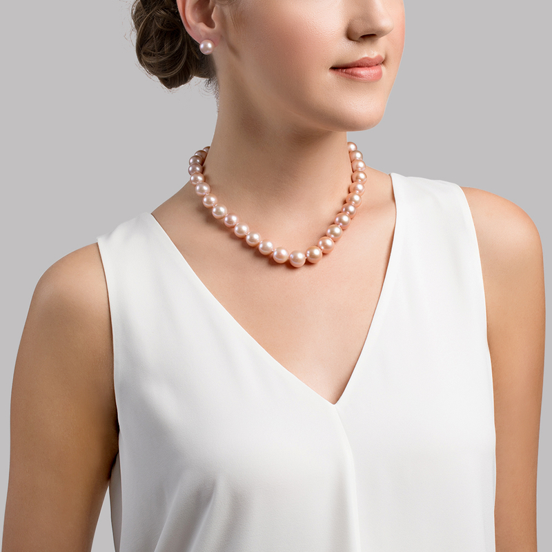 12-13mm Pink Freshwater Pearl Necklace - AAA Quality - Model Image