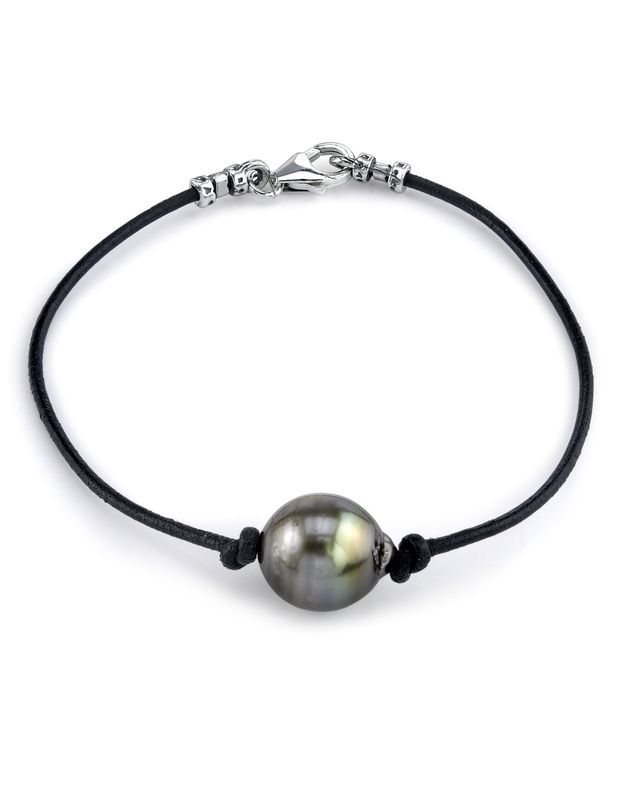 Tahitian South Sea Baroque Pearl Leather Bracelet for Men