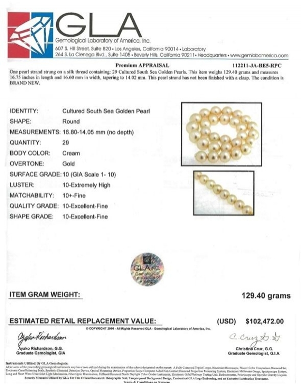 14-16mm Golden South Sea Pearl Necklace - AAAA Quality - Model Image
