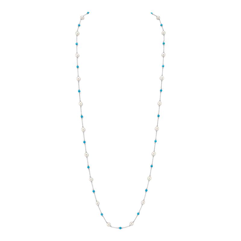 White Freshwater Pearl Tincup Turquoise Necklace