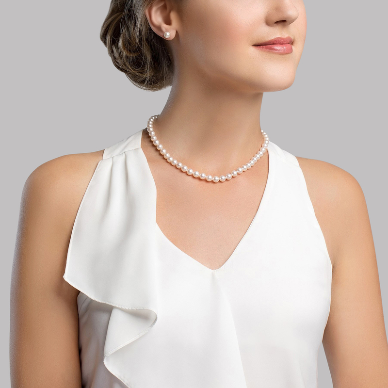 6.5-7.0mm Japanese Akoya Pearl Necklace & Earrings - Model Image