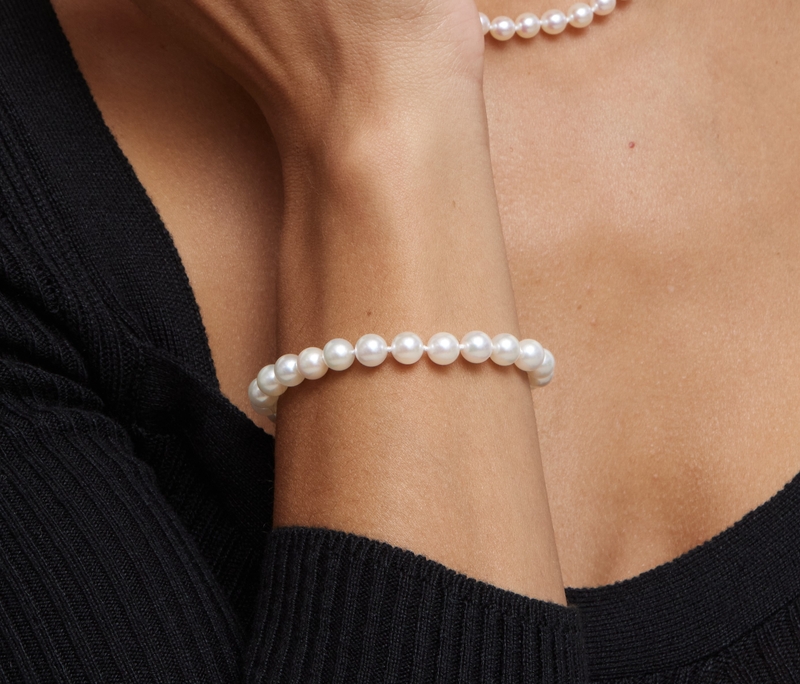 6.5-7.0mm Akoya White Pearl Bracelet - AAA Quality - Model Image