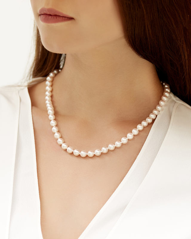 7.0-7.5mm Japanese Akoya White Pearl Necklace- AAA Quality