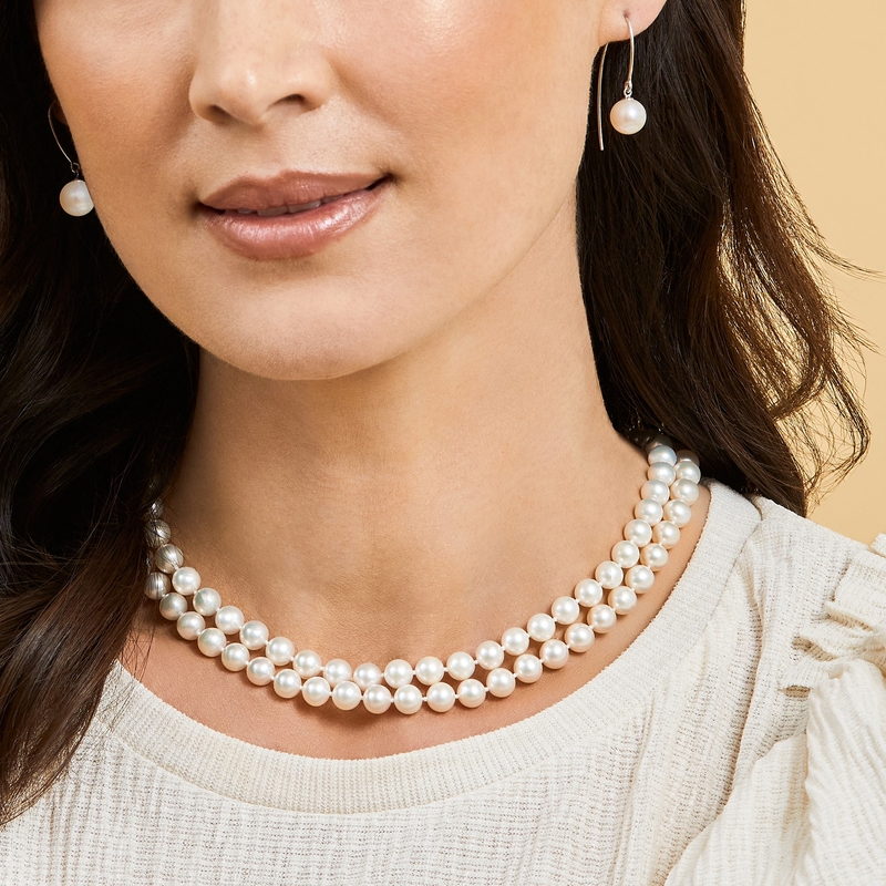 Mikimoto Akoya Pearl Double Strand Diamond Necklace | Skeie's Jewelers