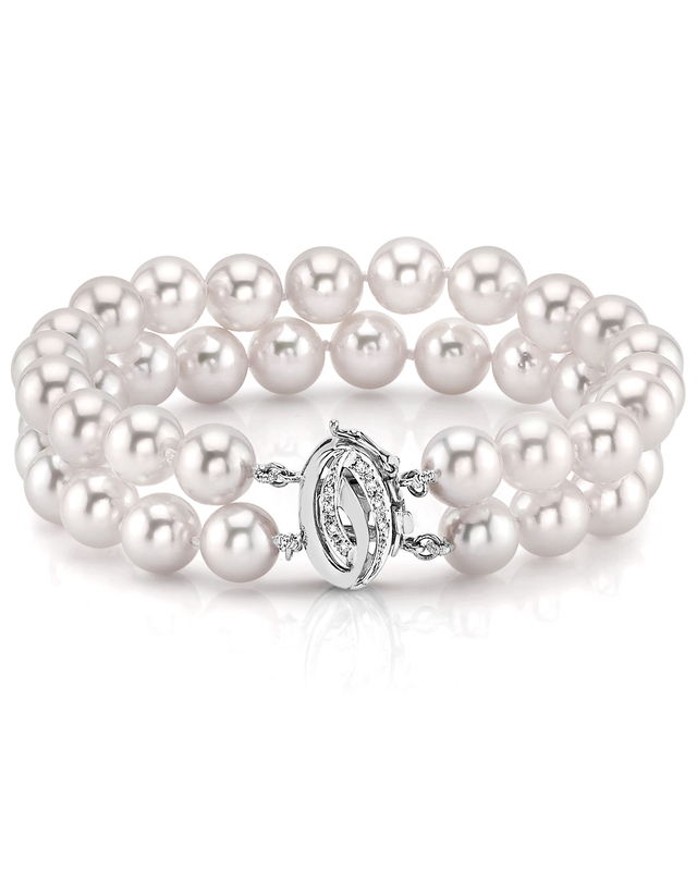 9.0-9.5mm Hanadama Akoya White Pearl Double Bracelet