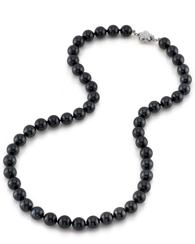 8.0-8.5mm Japanese Akoya Black Pearl Necklace- AA+ Quality