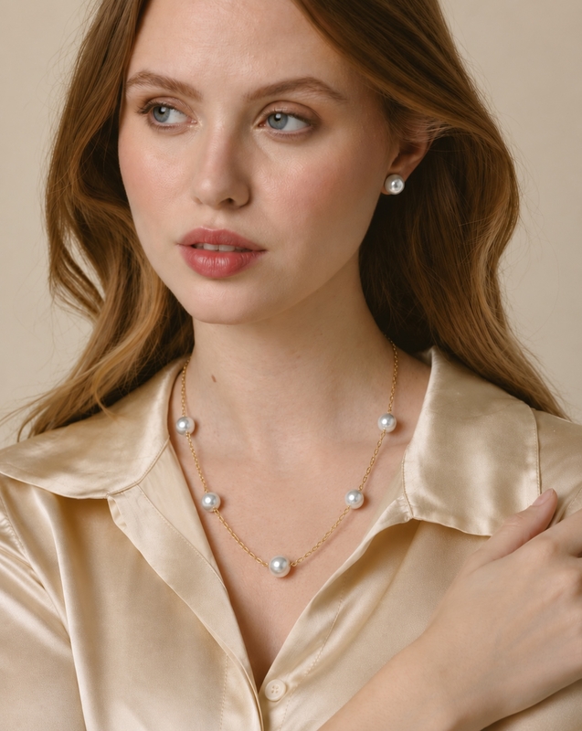 White South Sea Round Pearl Tincup Necklace - Secondary Image